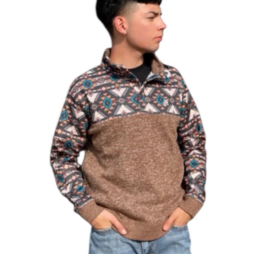 HOOEY STEVIE" BROWN/TAN W/AZTEC PATTERN XXL Top XXL